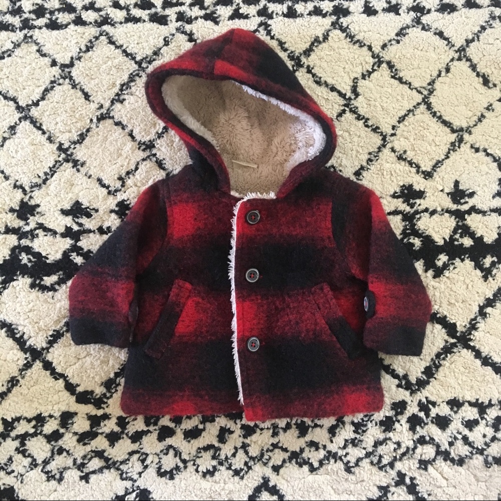 Zara baby buffalo plaid coat 3-6 months
